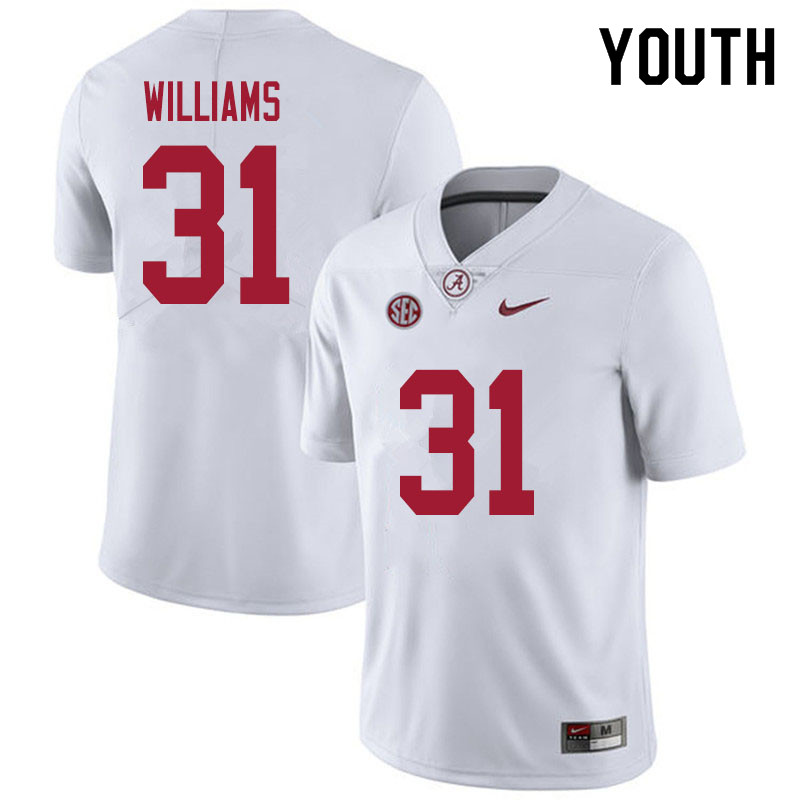 Alabama Crimson Tide Youth Shatarius Williams #31 White NCAA Nike Authentic Stitched 2020 College Football Jersey TQ16Y34XV